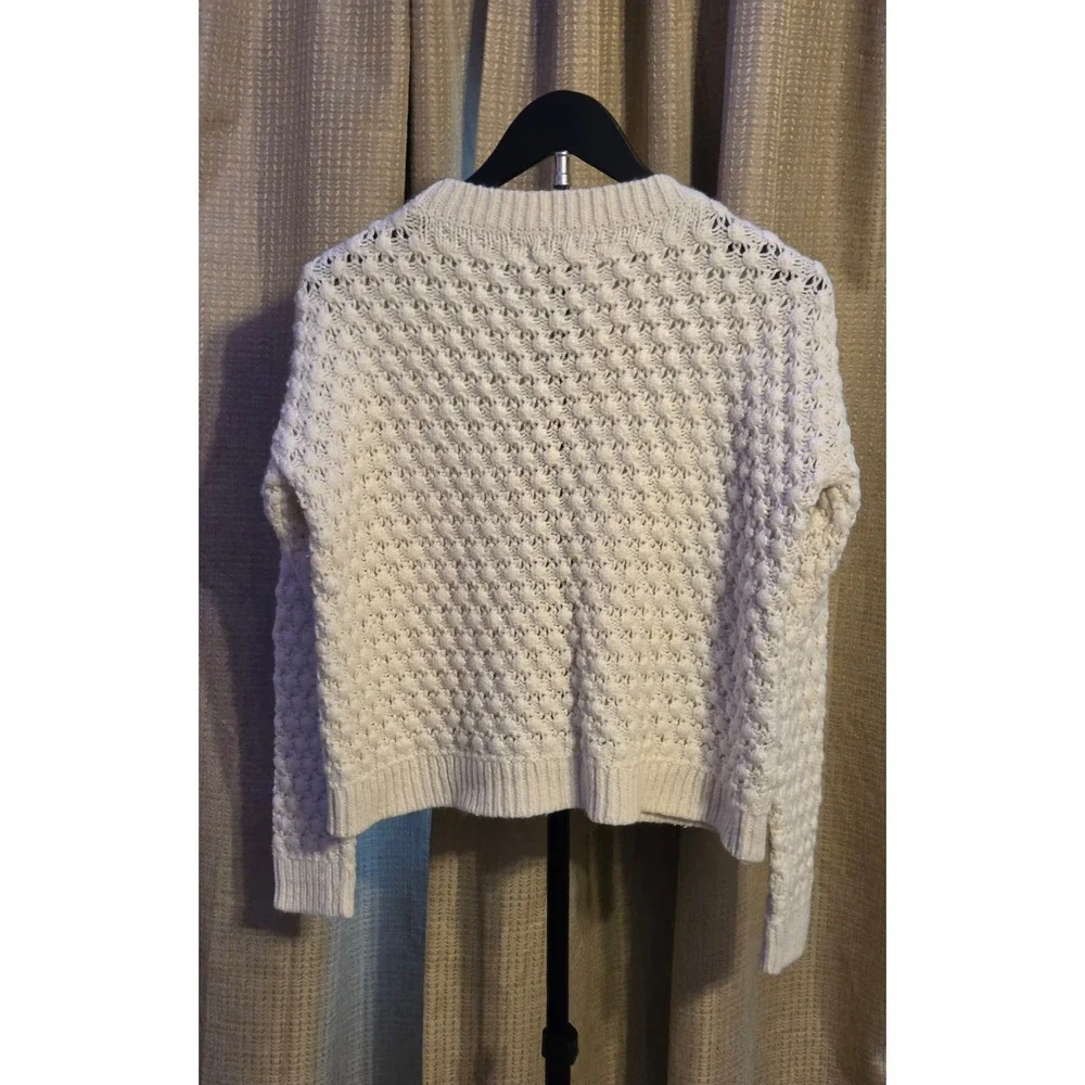 Loft Long Sleeve Popcorn Knit Crewneck Sweater Women's Medium White Wool Blend